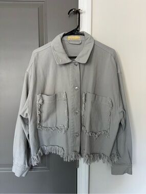 How Very Loved Light Gray Frayed Jacket